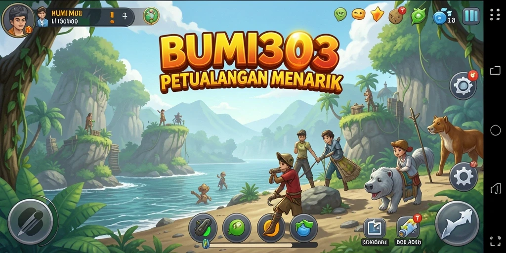 Tampilan gameplay BUMI303 menampilkan pengumpulan sumber daya secara efektif.