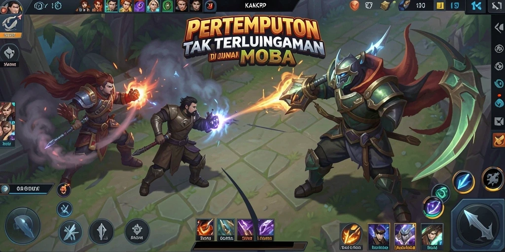 Tampilan gameplay seru KAKRP dalam pertarungan MOBA.