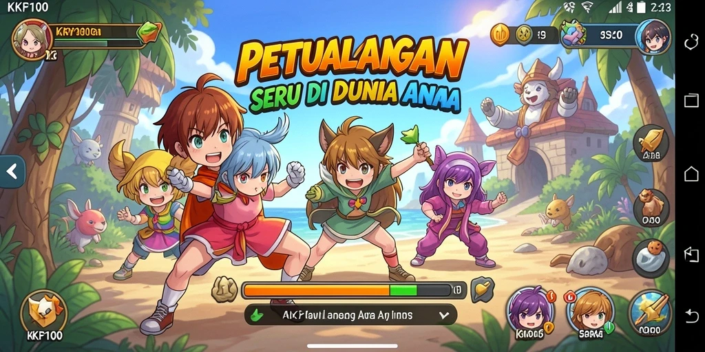 Screenshot gameplay KPK100 menampilkan aksi seru karakter Anime.
