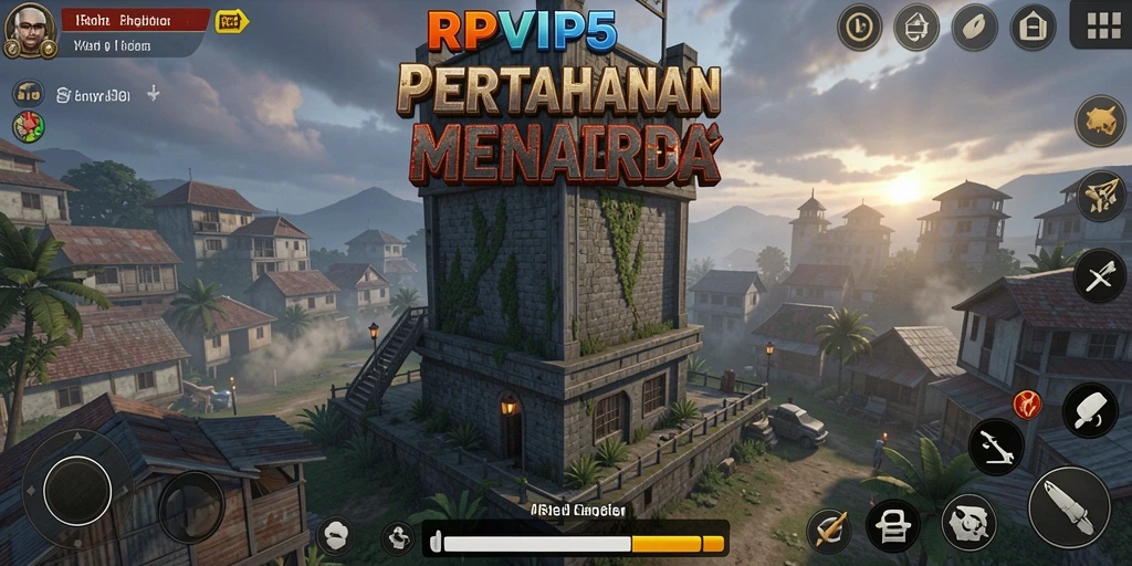 Screenshot gameplay RPVIP5 menampilkan menara dan strategi pertahanan.