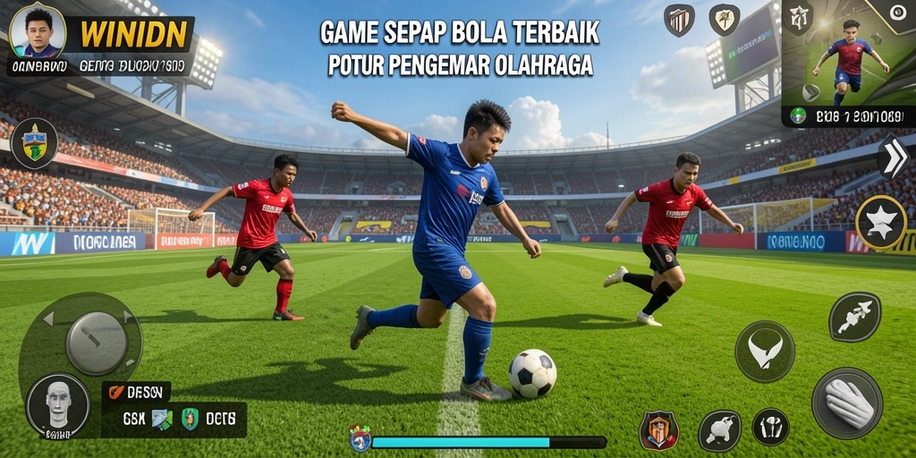 Screenshot gameplay <strong>WINIDN</strong> menampilkan aksi pertandingan sepak bola yang seru.